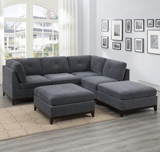 TONWIN Chenille Fabric Modular Sectional 6 PC Set Living Room Furniture