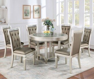 Medlee Glam Grey Solid Wood 7-Piece Round Dining Set