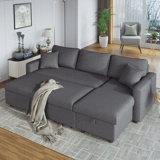 Calnod Upholstery Sleeper Sectional Sofa with Storage Space, 2 Tossing Cushions