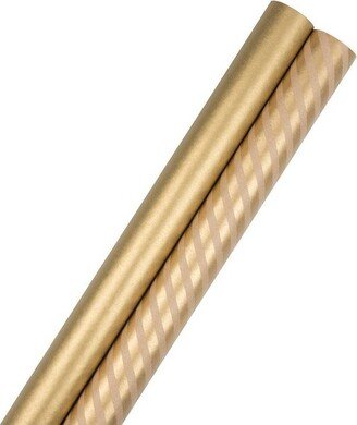 JAM Paper & Envelope 2ct Striped and Solids Gift Wrap Gold