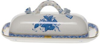 Chinese Bouquet Blue Butter Dish with Branch Handle