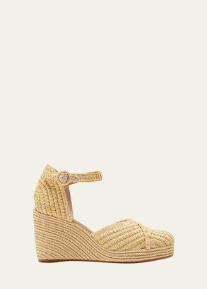 Raffia Ankle-Strap Wedge Pumps