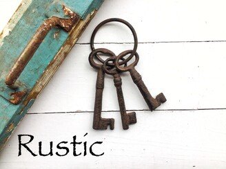 3 Cast Iron Skeleton Keys On Key Ring -In Espresso Brown -Home Decor-Rustic-Decorative Keys-For The Home-Cabin Style-Autumn Fall Harvest