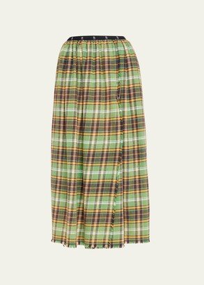 Plaid Faux Wrap Midi Skirt