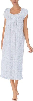 Cap Sleeve Long Gown (White Ground Floral) Women's Pajama