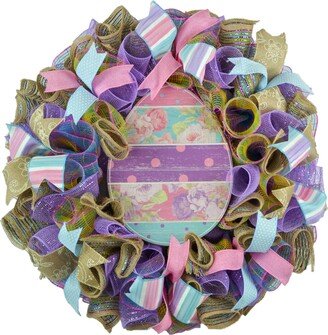 Easter Egg Door Wreath, Farmhouse Burlap Decor, Spring Welcome Decorations, Pink Blue Purple