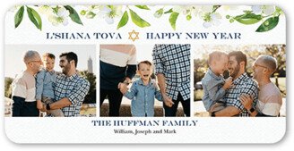 Rosh Hashanah Cards: Greenery Top Rosh Hashanah Card, White, 4X8, Signature Smooth Cardstock, Rounded