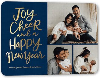 New Year's Cards: Bright Times Of Cheer New Year's Card, Blue, Gold Foil, 5X7, New Year, Matte, Personalized Foil Cardstock, Rounded