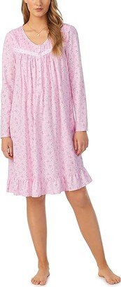 Long Sleeve Short Gown (Pink Ground Floral) Women's Pajama