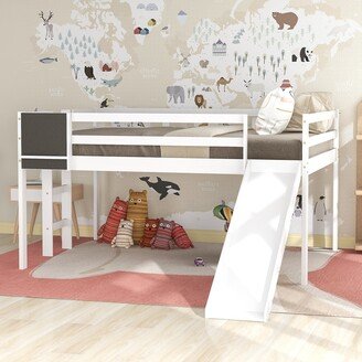 IGEMAN Full Size Wood Loft Bed with Slide, Stair and Chalkboard for Kids, White