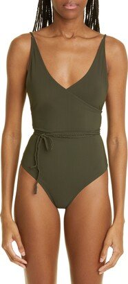 V-Neck One-Piece Wrap Swimsuit