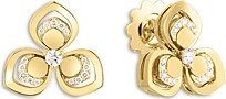 18K Yellow Gold Petal Diamond Flower Stud Earrings