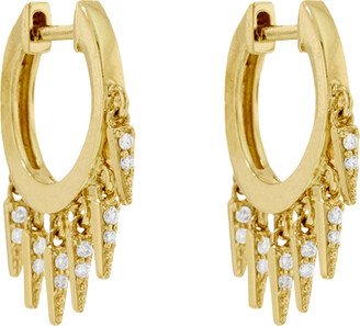 Pavé Diamond Fringe Drop Yellow Gold Hoop Earrings