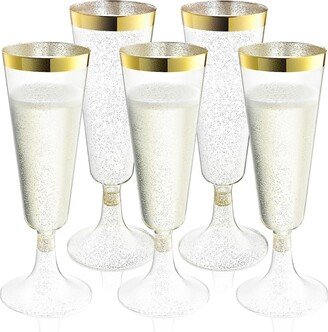 Chateau Fine Tableware Plastic Champagne Flutes Disposable Glitter with a Gold Rim - [1 Box of 48] 4.5 Oz Premium Toasting Flutes, Elegant Stylish Mimosa Glasses for