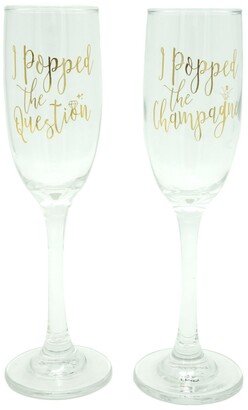 Tmd Holdings Popped the Champagne and Popped the Question Stemmed Flute Glasses, Set of 2