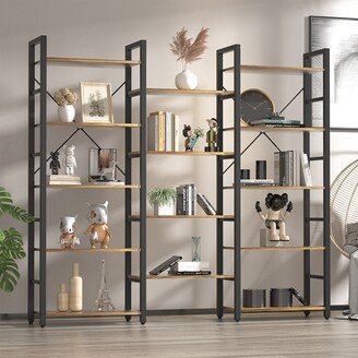 AOXUN 5-Tier Bookshelf Triple Wide Industrial Vintage Wood Style