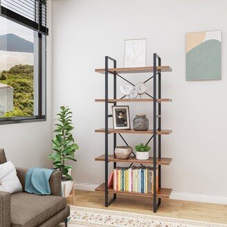 Davee Furniture Nicole Adjustable JD Walnut Wood and Metal Display and Steel Etagere Bookcase - 71'' x 35'' x 12.52''