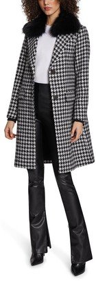 Noelle Long Houndstooth Pattern Wool-Blend Coat