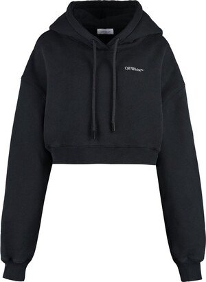 Logo Printed Cropped Drawstring Hoodie