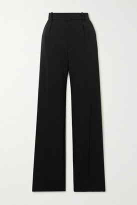 Pleated Grain De Poudre Wool Straight-leg Pants - Black