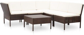 6 Piece Patio Lounge Set with Cushions Poly Rattan Brown-AA