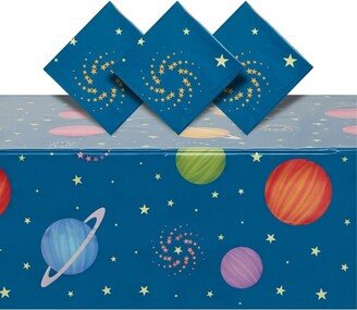 Blue Panda 3 Pack Outer Space Tablecloth for Kids Galaxy Birthday Party Decorations, Disposable Plastic, 54x108 In