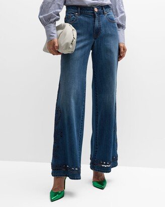 Maison Common Wide-Leg Cutout Denim Pants