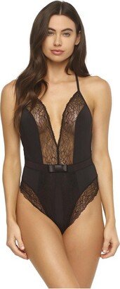 by Felina Women' Henny Micro & Lace Bodyuit (Black, Small)