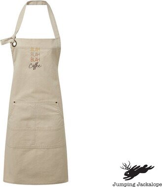 Blah Coffee Apron, Barista Embroidered Premium Heavy Cotton Canvas Apron With Pocket