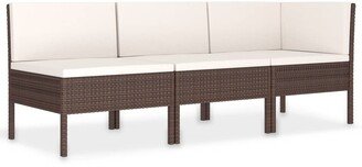 3 Piece Patio Lounge Set with Cushions Poly Rattan Brown