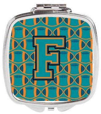 CJ1063-FSCM Letter F Football Aqua, Orange & Marine Blue Compact Mirror