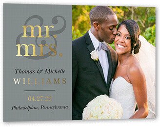 Wedding Announcements: Classic Ampersand Wedding Announcement, Grey, Gold Foil, 5X7, Matte, Personalized Foil Cardstock, Square