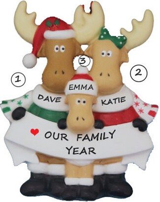 Personalized Moose Family Of 3 Ornament - Three Customized Christmas