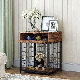 Zeus & Ruta Furniture Style Brown Small Pet Kennels End Table with Drawer