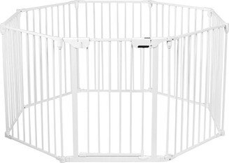 8 Panel Baby Safe Metal Gate Play Yard Barrier Pet Fence Adjustable White