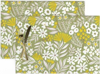 Fresh Floral Placemats | Set Of 2 - Suzie Sage & Gold By Amy Maccready Spring Summer Yellow Botanical Cloth Spoonflower