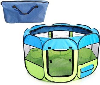 All-Terrain Lightweight Easy Folding Wire-Framed Collapsible Travel Dog Playpen - - Blue