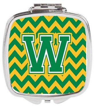 CJ1059-WSCM Letter W Chevron Green & Gold Compact Mirror