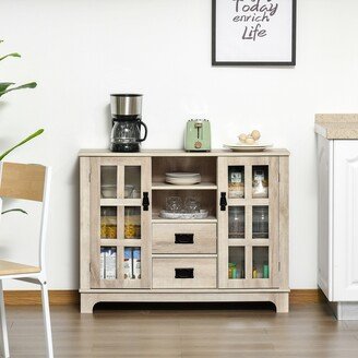 HOMCOM Sideboard Storage Cabinet, Kitchen Cupboard Buffet Server with Glass Doors, 2 Drawers & Adjustable Shelves