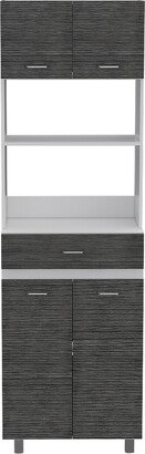 Kitchen 2-Shelf 1-Drawer Microwave Pantry Cabinet Smokey Oak and White-AA