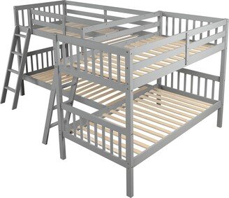 IGEMAN Twin over Twin L-Shaped Bunk Bed with 2 Ladders, Max for 4 Person Use