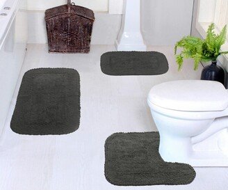 Home Weavers Inc Set of 3 Radiant Collection Grey Cotton Ruffle Pattern Tufted Bath Rug Set - Home Weavers