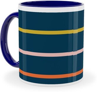 Mugs: Summer Stripe - Dark Ceramic Mug, Blue, 11Oz, Multicolor