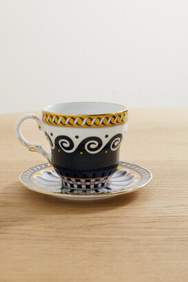Big Mama Gold-plated Porcelain Cup And Saucer - Blue