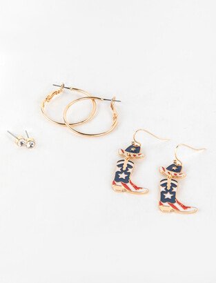 3 Pack Americana Hoop Earring Set