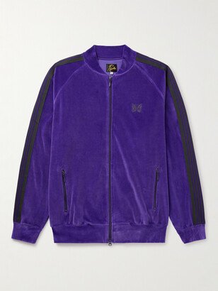 Webbing-Trimmed Logo-Embroidered Cotton-Blend Velvet Track Jacket