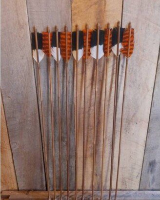 12 Pcs/Unit 31 | 2 Agate Point Traditional Arrows with Barred Dyed Orange & White-Black Tip Turkey Fletchings