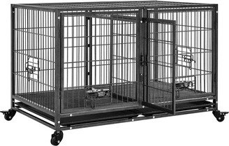 42.5 W Rolling Dog Crate for Small Dogs, Black