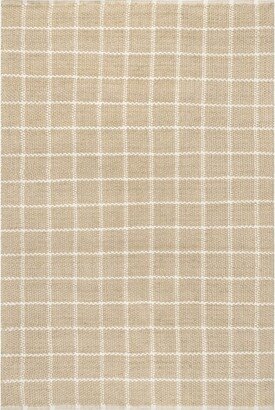 Ella Hand Woven Jute Farmhouse Checkered Flatweave Area Rug 8x10, Off-White