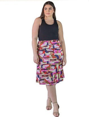 24seven Comfort Apparel Plus Size Knee Length Abstract Print Elastic Waistband Skirt-Multicolored-2X